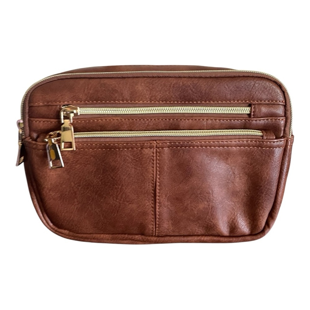 HKCLUF Brown Faux Leather Belt Bag